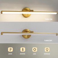 Kaisite Bathroom Lighting Fixture Over Mirror 30 Inch Gold Vanity Light 24W 4000K Dimmable Modern Led Bathroom Light Fixture R