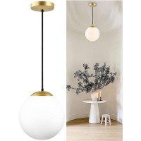 Kokoyukina Modern Globe Pendant Light White Glass With Brass Finish Contemporary Mid Century Adjustable Hanging Light Fixture F