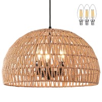 Ayshwilldec 177 Inch Hemp Rope Woven Pendant Light Wicker Pendant Light 3Light Rattan Light Fixture Boho Chandelier Farmhouse