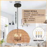 Ayshwilldec 177 Inch Hemp Rope Woven Pendant Light Wicker Pendant Light 3Light Rattan Light Fixture Boho Chandelier Farmhouse