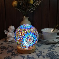 Haidoliang Turkish Table Lamp D47 X H52 Mosaic Glass Lamps With Wooden Base Bohemian Tiffany Style Bedside Lamps Usb