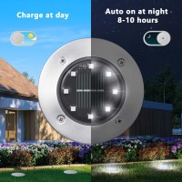 Brizled Solar Ground Lights Outdoor, 12 Pack 12 Led In-Ground Disk Lights Solar Powered Waterproof Sidewalk Disc Lights Garden Path Landscape Lighting For Pathway Yard Lawn Walkway Patio, Cool White