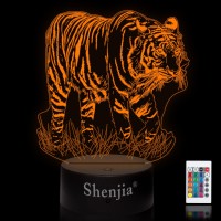 Pwwj 3D Night Light Tiger Creative Bedside Table Desk Illusion Lamp Color Changing Led Acrylic Rgb Lights For Tiger Fans Kid Be