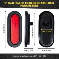 Oyviny 6 Inch Oval Red Led Trailer Tail Lights 2Pcs Super Bright 24Leds Oval 6 Brake Turn Stop Tail Lights With Flush Mount Gr