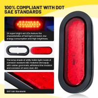 Oyviny 6 Inch Oval Red Led Trailer Tail Lights 2Pcs Super Bright 24Leds Oval 6 Brake Turn Stop Tail Lights With Flush Mount Gr