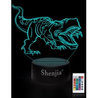 Pwwj 3D Night Light Dinosaur Creative Bedside Table Desk Illusion Lamp Color Changing Led Acrylic Rgb Lights For Dinosaur Fans