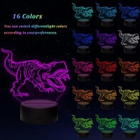 Pwwj 3D Night Light Dinosaur Creative Bedside Table Desk Illusion Lamp Color Changing Led Acrylic Rgb Lights For Dinosaur Fans