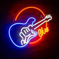 Lucunstar Live Music Neon Signs Guitar Shape Led Signs Music Neon Lights Game Art Led Neon Signs For Wall Decor Music Studio Neo