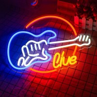 Lucunstar Live Music Neon Signs Guitar Shape Led Signs Music Neon Lights Game Art Led Neon Signs For Wall Decor Music Studio Neo