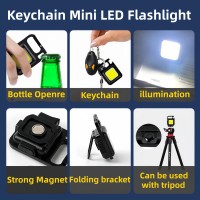 2 Pack Cob Mini Led Flashlight Keychain Light Multifunctional Portable Cob Camping Flashlights Usb Charging Work Lights Fishing