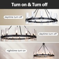 Black Wagon Wheel Chandelier 12 Light 36 Inch,Round Rustic Farmhouse Chandelier,Industrial Hanging Ceiling Pendant Light Fixture For Foyer Entryway Living Room Bedroom