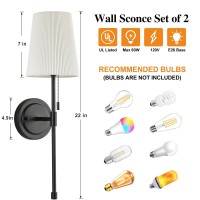 Wall Sconces Set Of 2 Retro Industrial Wall Lamps With Pull Chain Hardwired Bathroom Vanity Sconces Wall Lighting With White F