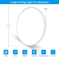 Hovenla Flush Mount Ceiling Light Fixture 24 Inch - 56W Light Fixture Ceiling Mount, 5600Lm White Dimmable Led Ceiling Light With Remote, 3000-6500K Adjustable Round Ceiling Lamp For Bedroom