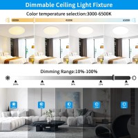 Hovenla Flush Mount Ceiling Light Fixture 24 Inch - 56W Light Fixture Ceiling Mount, 5600Lm White Dimmable Led Ceiling Light With Remote, 3000-6500K Adjustable Round Ceiling Lamp For Bedroom