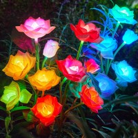 Rechoo Solar Garden Lights, 6 Pack Upgraded Garden Decor Solar Outdoor Lights With 30 Rose Flowers, 7 Color Changing Waterproof Solar Flowers, Outdoor Solar Lights For Outside Yard Pathway Decoration