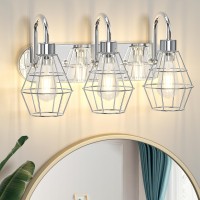 Elibbren Bathroom Vanity Light Fixtures, 3-Light Bathroom Lighting Fixtures Over Mirror With Cage, E26 Base Nickel Modern Wall Sconces For Bedroom Living Room, Nickel