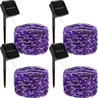 Twinkle Star 4 Pack Outdoor Solar String Lights, 39.4 Ft 120 Led Solar Powered Halloween Decorative Fairy Lights With 8 Modes, Waterproof Black Wire For Christmas Patio Yard Wedding Party, Purple