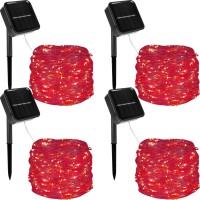 Twinkle Star 4 Pack Outdoor Solar String Lights, Each 39.4 Ft 120 Led Solar Powered Valentines Day Decorative Fairy Lights With 8 Modes, Waterproof Silver Wire Light For Christmas Wedding Party, Red