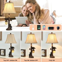 Lokhom Rustic Western Bear Table Lamp With Nightlight Set Of 2 26 Rustic Bedside Lamp With Usb Type C Touch Control Natural