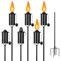 Taotazon 6 Packs Metal Garden Torches For Outside 16Oz Outdoor Metal Torch Citronella Torches Lighting With 4Prong Grounded S