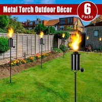 Taotazon 6 Packs Metal Garden Torches For Outside 16Oz Outdoor Metal Torch Citronella Torches Lighting With 4Prong Grounded S