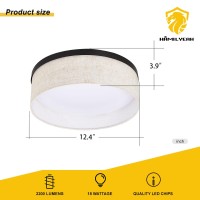 Hamilyeah Flush Mount Ceiling Light Fixture With White Fabric Shade, Led Close To Ceiling Lighting 18W, Modern 12 Inch Round Light Fixtures Ceiling Mount For Bathroom, Bedroom, Living Room,Kitchen