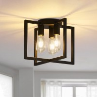 Bosomfr 3Light Ceiling Light Fixture Black Semiflush Mount Chandelier With Geometric Metal Shade Farmhouse Industrial Lighti