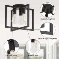 Bosomfr 3Light Ceiling Light Fixture Black Semiflush Mount Chandelier With Geometric Metal Shade Farmhouse Industrial Lighti