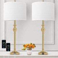 Tobusa 28 Gold Table Lamps Set Of 2 Tall Bedside Lamps With Dual Usb Charging Ports Modern Nightstand Lamps With Square Bra