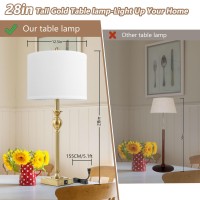 Tobusa 28 Gold Table Lamps Set Of 2 Tall Bedside Lamps With Dual Usb Charging Ports Modern Nightstand Lamps With Square Bra