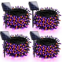 Orange And Purple Solar Halloween Lights Outdoor Waterproof, 4-Pack 180 Ft 320 Led Solar String Lights Black Wire 8 Modes Solar Fairy Twinkle Lights For Tree Bush Garden Horror Party Decoration