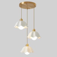 Fulesi 3 Light Pendant Light Minimalist Style Ceiling Hanging Lamp Retro White Wave Ceramic Lampshade Brass Finish Ceiling Light For Kitchen Island Bedroom Bedside