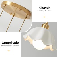 Fulesi 3 Light Pendant Light Minimalist Style Ceiling Hanging Lamp Retro White Wave Ceramic Lampshade Brass Finish Ceiling Light For Kitchen Island Bedroom Bedside