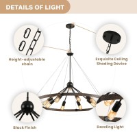 Sdorens 38 Inch Large Wagon Wheel Chandelier Farmhouse, 8-Light Rustic Round Chandeliers For Dining Room Kitchen Entryway Foyer Living Room, Vintage Faux Rust Finish, Height Adjustable, E26 Socket