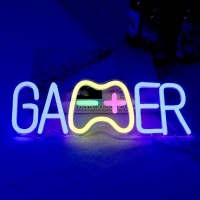 Attivolife Gamer Neon Sign Acrylic Led Lamp With Usb Powered Blue Yellow Light Up Game Controller Home Wall Decor Cool Birthd