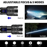 Rechargeable Flashlights High Lumens, 950000Lm Powerful Tactical Flashlights, 5 Modes Led Flashlight Adjustable, Brightest Flashlight Waterproof, Handheld Flash Light For Emergencies, Camping, Hiking