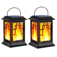 Ollivage Solar Lanterns Outdoor, Waterproof Hanging Solar Lanterns, Garden Lanterns Solar Powered Flame Lights Led Lanterns Lights For Patio Pathway Deck Yard (2 Pack)