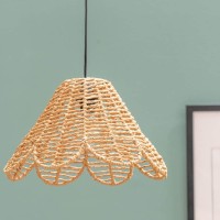 Modern Easy Fit Natural Rattan Wicker Rattan Flower Scallop Edge Living Room Bedroom Ceiling Pendant Light Shade