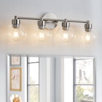 Yenlacy 4 Light Bathroom Vanity Light Brushed Nickel Bathroom Light Fixture With Clear Glass Shade And Metal Base Vanity Light