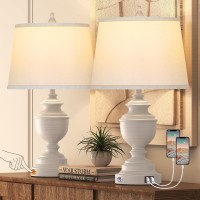 Vpazg Table Lamps Set Of 2 Modern Farmhouse Nightstand Lamp With Usb Ports 3Way Dimmable Touch Control Washed White Bedside L