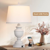 Vpazg Table Lamps Set Of 2 Modern Farmhouse Nightstand Lamp With Usb Ports 3Way Dimmable Touch Control Washed White Bedside L