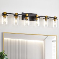 Bathroom Vanity Light 6 Light Black And Gold Bathroom Light Fixtures Sconces Wall Lighting With Clear Glass Shade Modern Brus