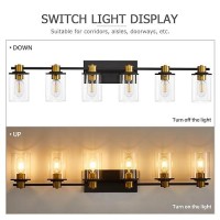 Bathroom Vanity Light 6 Light Black And Gold Bathroom Light Fixtures Sconces Wall Lighting With Clear Glass Shade Modern Brus