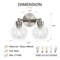 Yenlacy 2 Light Bathroom Vanity Light Brushed Nickel Bathroom Light Fixture With Clear Glass Shade And Metal Base Vanity Light