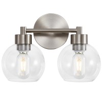 Yenlacy 2 Light Bathroom Vanity Light Brushed Nickel Bathroom Light Fixture With Clear Glass Shade And Metal Base Vanity Light