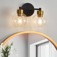 Yenlacy Bathroom Light Fixtures Black And Gold 2 Light Bathroom Vanity Light Bathroom Lights Over Mirror With Globe Glass Shad