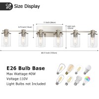 Xgfourseven Brushed Nickel Bathroom Vanity Light 6Light Bathroom Light Fixtures With Clear Glass Shade Nickel Wall Sconce For