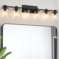 Xgfourseven 6Light Modern Bathroom Vanity Lights Industrial Matte Black Bathroom Light Fixtures With Clear Glass Vanity Lights