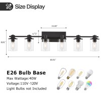 Xgfourseven 6Light Modern Bathroom Vanity Lights Industrial Matte Black Bathroom Light Fixtures With Clear Glass Vanity Lights