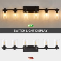 Xgfourseven 6Light Modern Bathroom Vanity Lights Industrial Matte Black Bathroom Light Fixtures With Clear Glass Vanity Lights